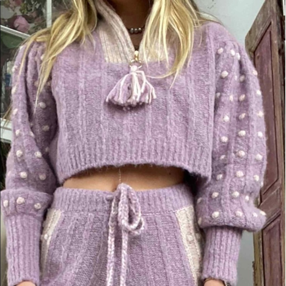 LoveShackFancy Jonae Cropped Mock Zip Up Sweater